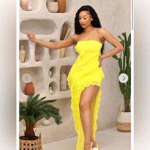 FLOURISH MESH RUFFLED TUBE DRESS